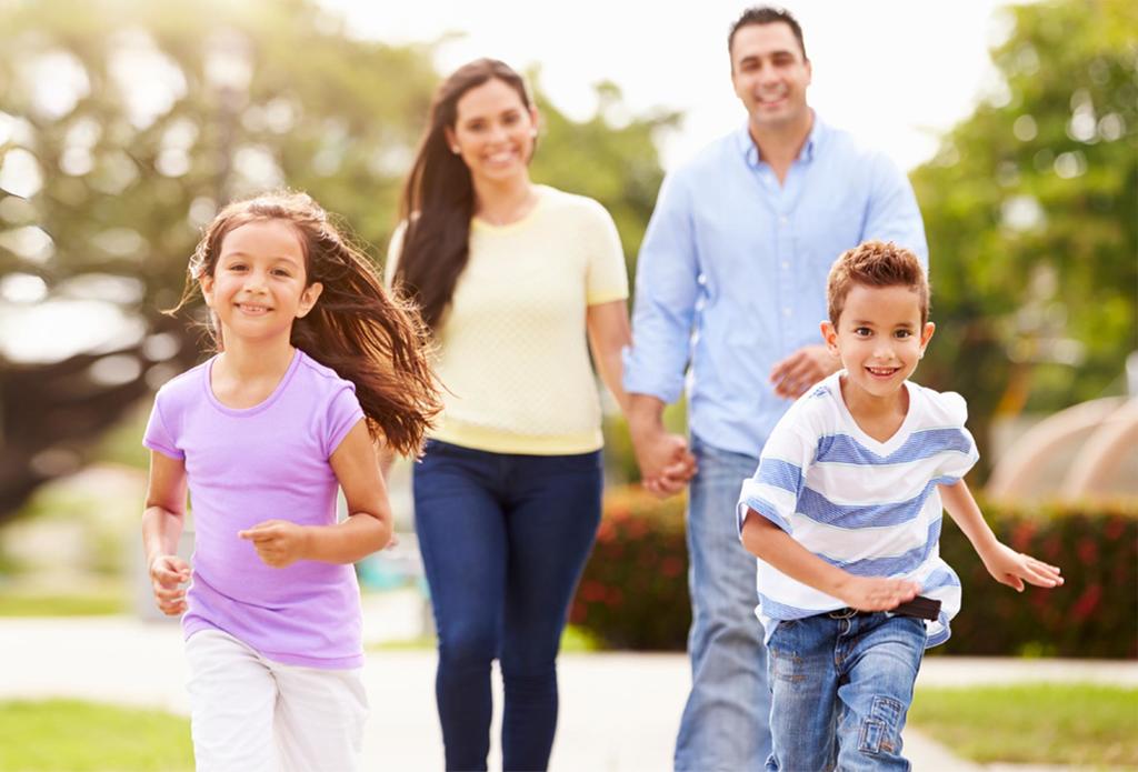 A family walking and playing